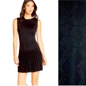 Trina Turk Black Mackenzie Knit Pleated Mini Dress